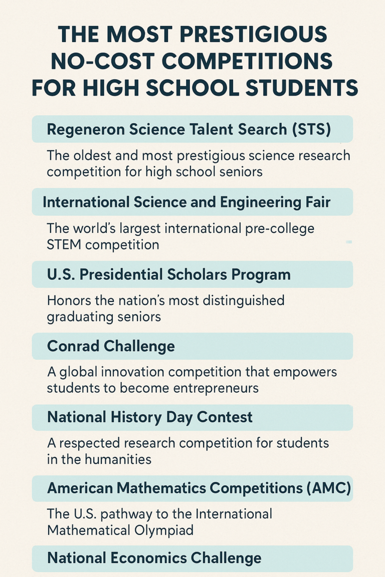 The Most Prestigious No-Cost Competitions for High School Students